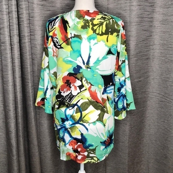 PECK & PECK COLORFUL FLORAL BLOUSE MEDIUM GREEN & BLUE - Picture 4 of 5